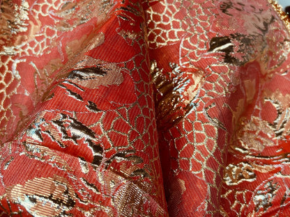 Brocart Jacquard Rouge et Or – Double Face – Haute Couture 145cm