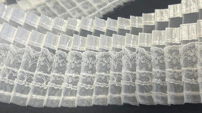 Bande Plissée Organza Blanc — Bordure Dentelle & Satin 6 cm Au Mètre
