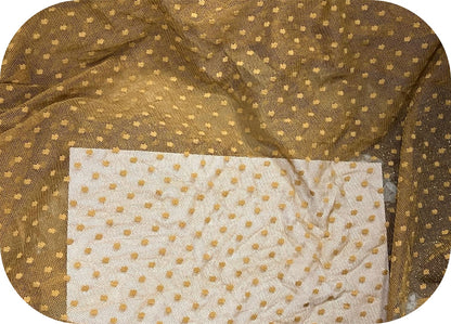 Tulle Plumetis Moutarde 145 cm - Pois Brodés Dorés - Non Extensible Premium