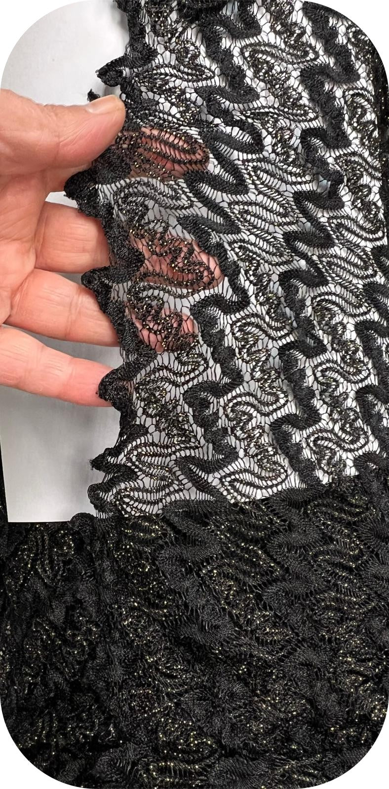 Dentelle Ajourée Stretch 150 cm Noir et Fil Doré