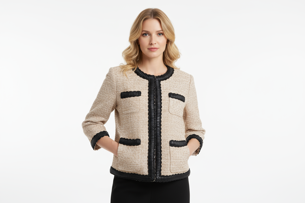 Galon Style Chanel Simili Cuir Noir 35mm - Ruban Tressé Haute Couture pour Veste Courte, Jupe Tweed et Customisation