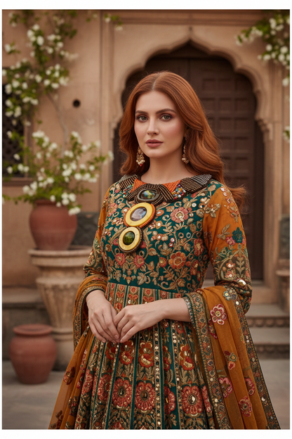 Patch Perles sur Résille Motif Ethnique - 11x12cm - Bronze Orange