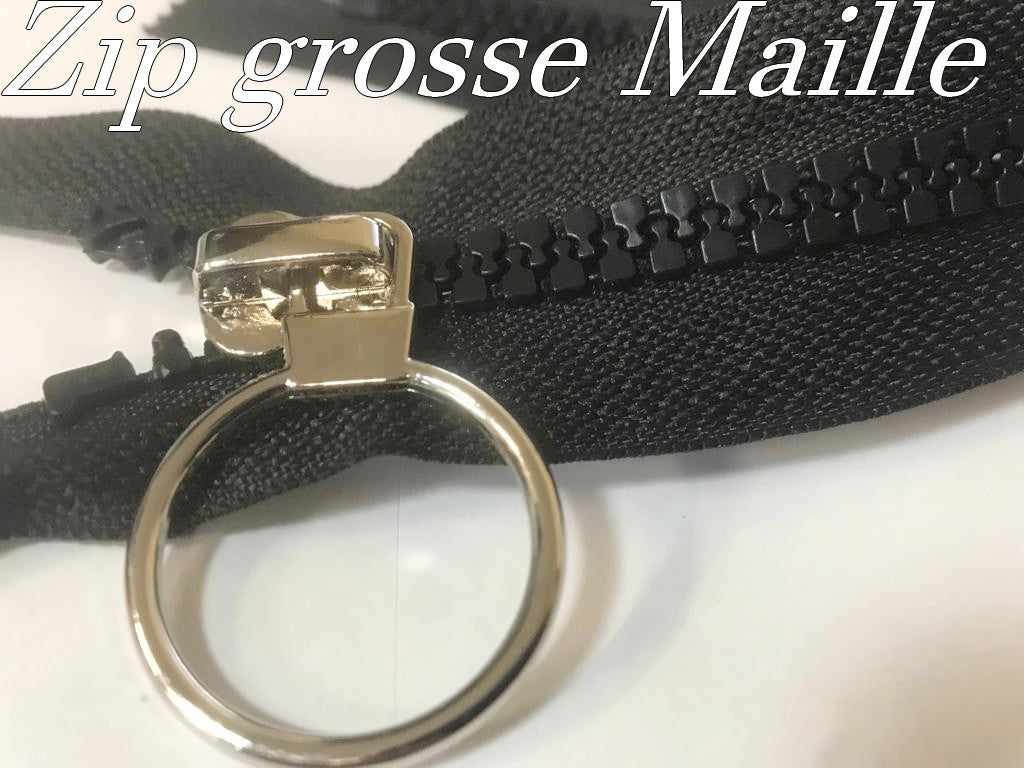 Fermeture Éclair en Grosse Maille de 8 mm Élégante en 20 cm, avec Ruban Tissu Noir et Curseur en Métal argenté-