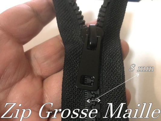 Fermeture Éclair en Grosse Maille de 8 mm Élégante en 20 cm, avec Ruban Tissu Noir et Curseur en Métal Noir - Vente à la Pièce"