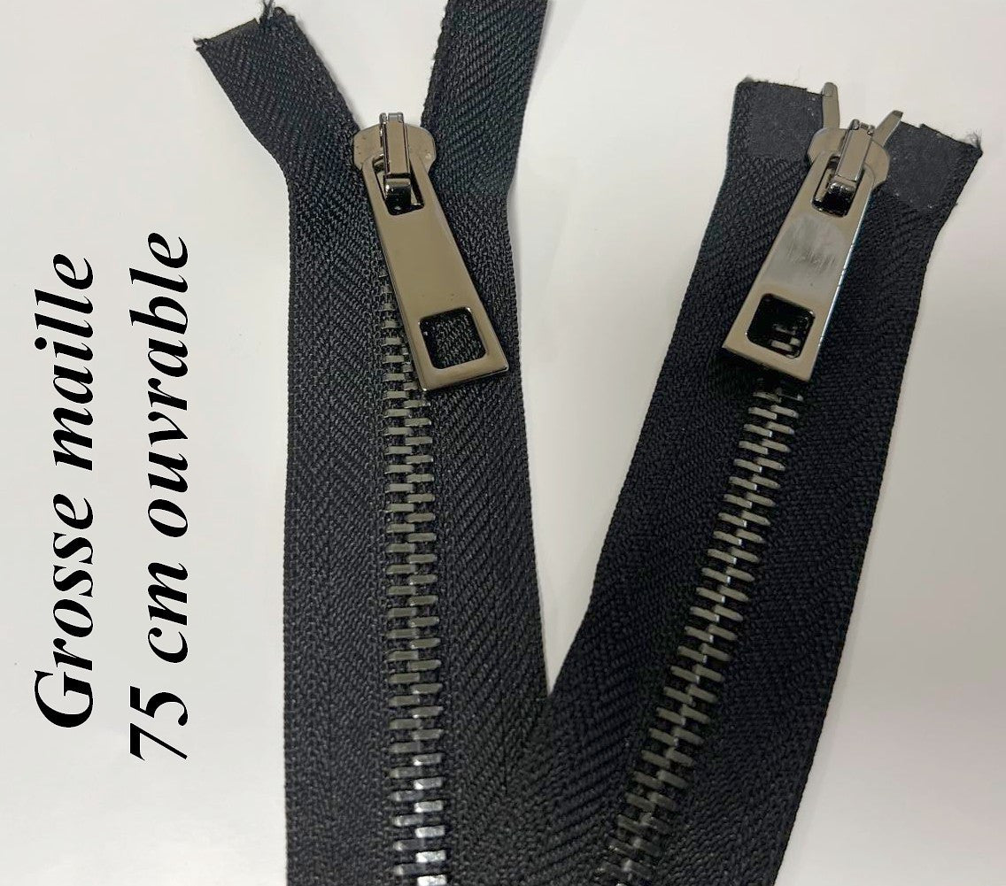 Black Large Mesh Metallic Zipper with Large Slider - 75 cm Openable - Separable
