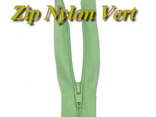 Green Zipper with Nylon Slider 20 cm to Sew.
