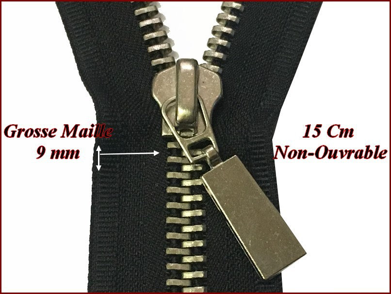 Silver Zipper Large Mesh In 15 cm Black Non-Openable To Sew