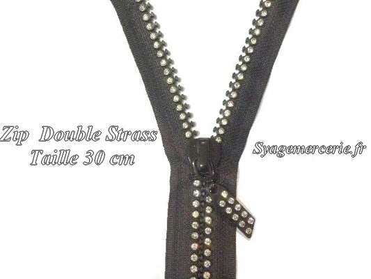 Double Black Rhinestone Closures Non-Separable in 30 cm