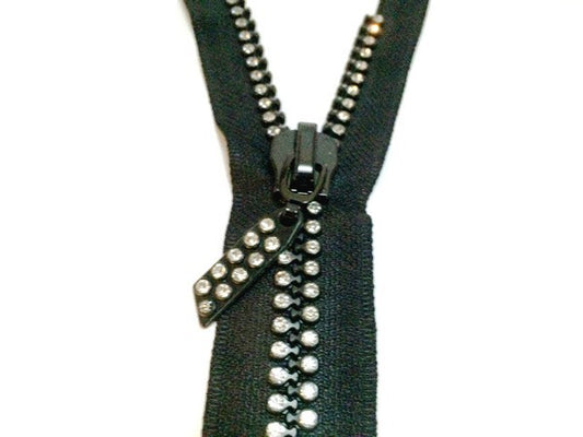 Double black rhinestone closures, non-separable, 35 cm