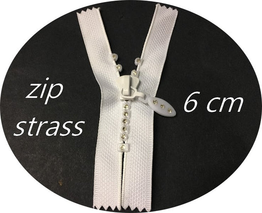 6 cm White Rhinestone Zip Closures, Non-Openable, To Sew.