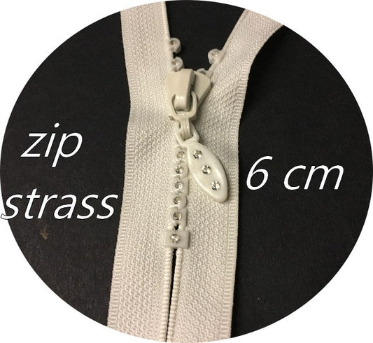 6 cm Ecru Rhinestone Zip Fasteners, Non-Openable, To Sew.