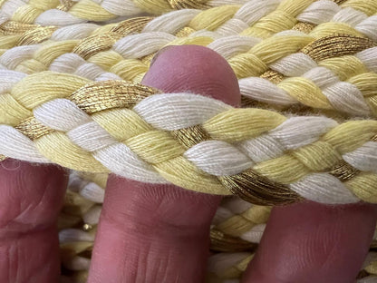 Galon Tressé Tricolore 15mm Jaune Blanc Doré - Cordon Décoratif Luxe Style Chanel