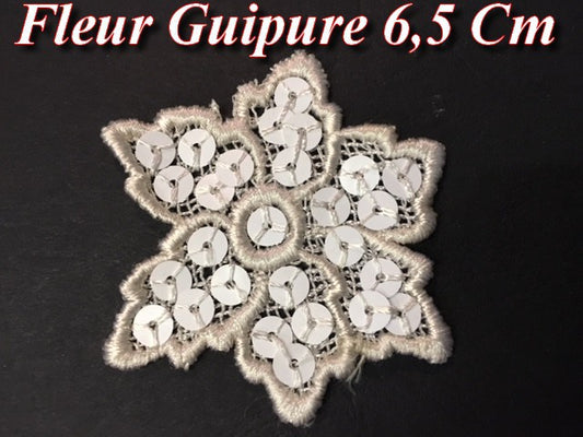 Guipure Lace Flower Decorated with White Sequins, Customizations and Decorations.