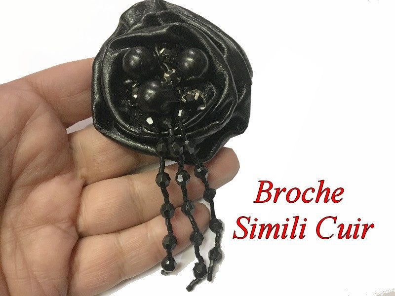 Black Flowers Faux Leather Brooch To Sew For Decoration And Customization