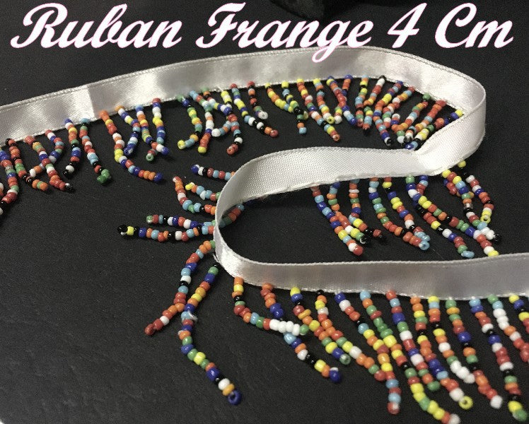 Frange Au Mètre , Ruban  Charleston En 4 Cm En Perles Multicolore Pour Customisations Et Décorations De Vêtements