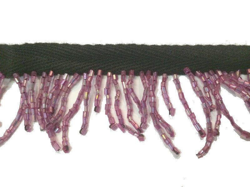Frange charleston 3 cm en perle violet clair  ou viloet foncé sur ruban sergé coton