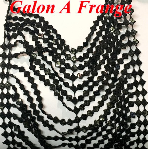 Charleston Fringe By The Meter In 33 Cm Black To Sew In Guipure Sequins For Decorations And Clothing.
