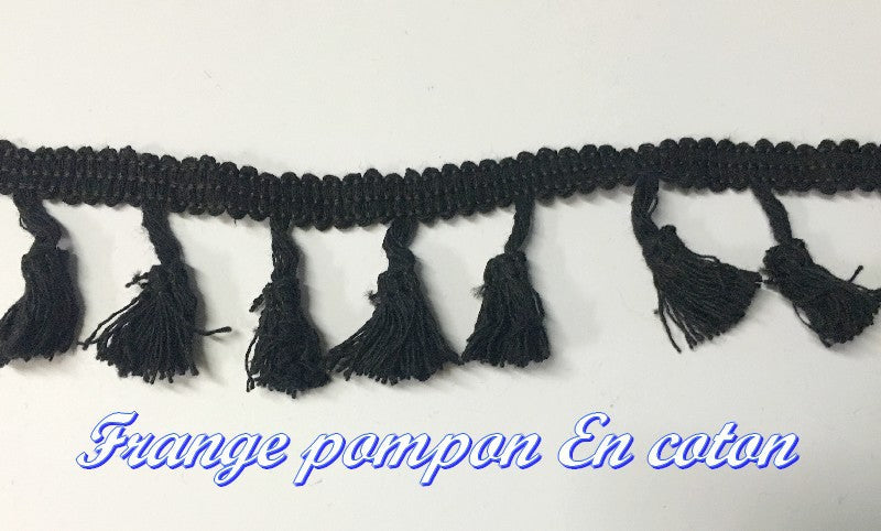 Charleston Fringe by the Meter in Black Cotton Pompom for Decorations and Customizations.