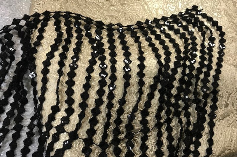 Charleston Fringe in 12 cm Black by the Meter in Guipure Sequins.