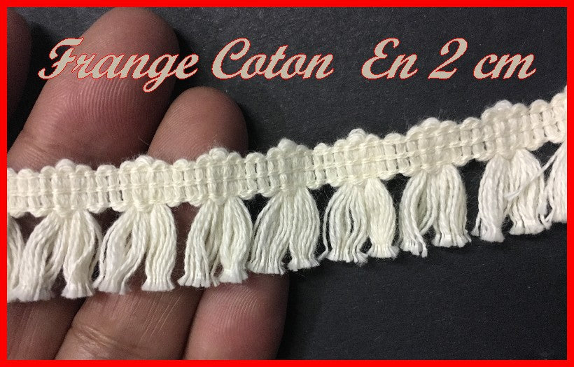 Charleston Fringe in 2 cm Ecru by the Meter in Cotton Pompom for Creative Hobbies.