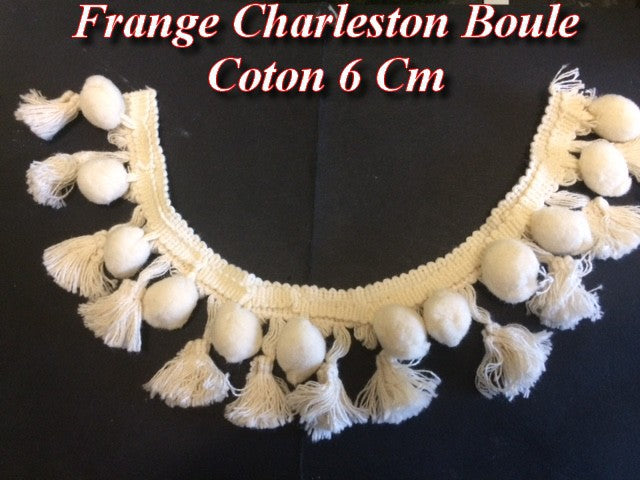 Charleston Fringe in 6 cm Ecru by the Meter in Cotton Ball Pompoms for Creative Hobbies.