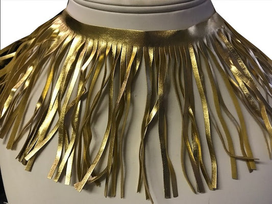 Faux Leather Fringe By The Meter In Gold Gold In 10 Cm Black By The Meter To Sew For Creative Hobbies.