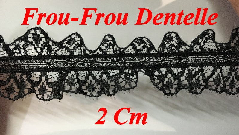 FrouFrou Lycra En Dentelle Noir  En 2 Cm A Coudre Pour Lingerie Et Customisations.