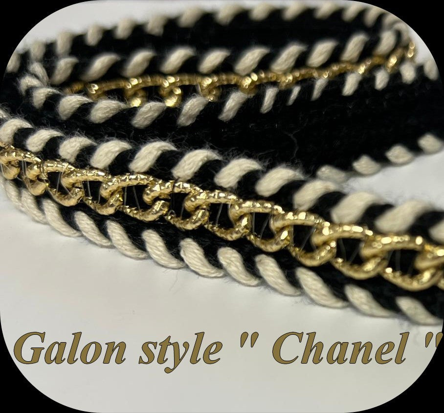 Galon Style Chanel - Noir, Blanc & Chaîne Dorée - Mercerie Galon de Luxe