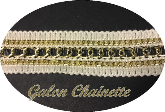 Galon Au Mètre Style " Chanel" Ecru Au Mètre Orné De 2 Chainette Doré