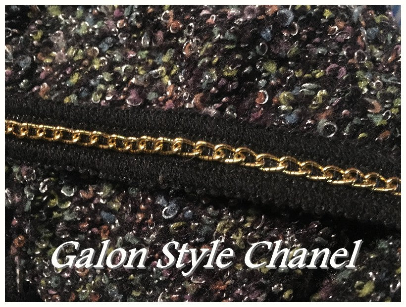 Galon Au Mètre Style " Chanel" Noir Au Mètre Orné De Chainette Doré