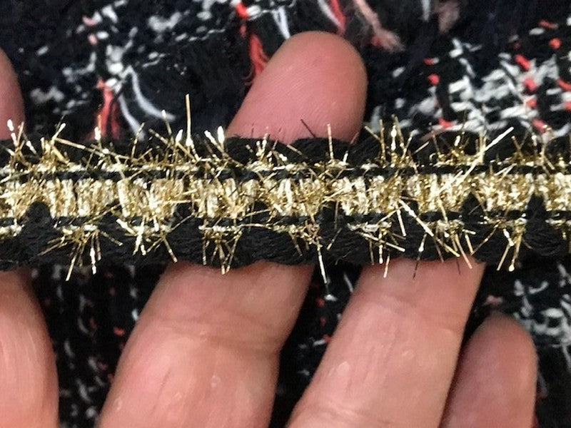 Galon Au Mètre Style " Chanel" Noir au Mètre Orné de Fil Doré