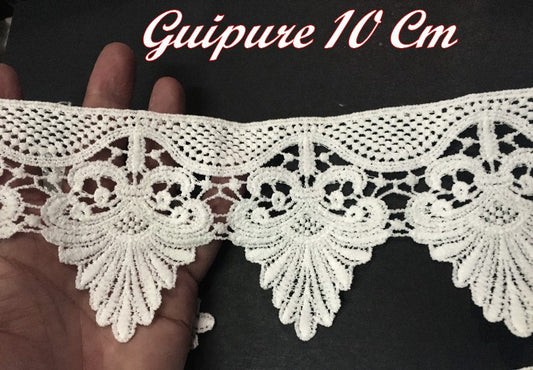 Guipure Lace Trim by the Meter in 10 cm White, in Flower Patterns for Customizations and Decorations.
