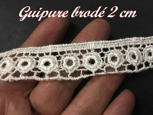 Guipure Lace Trim by the Meter in 2 cm Embroidered Cream for Customizations and Decorations