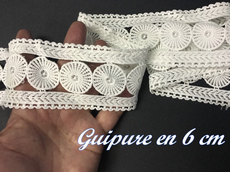 Guipure Lace Trim by the Meter in 6.5 cm White in Between for Customizations and Decorations