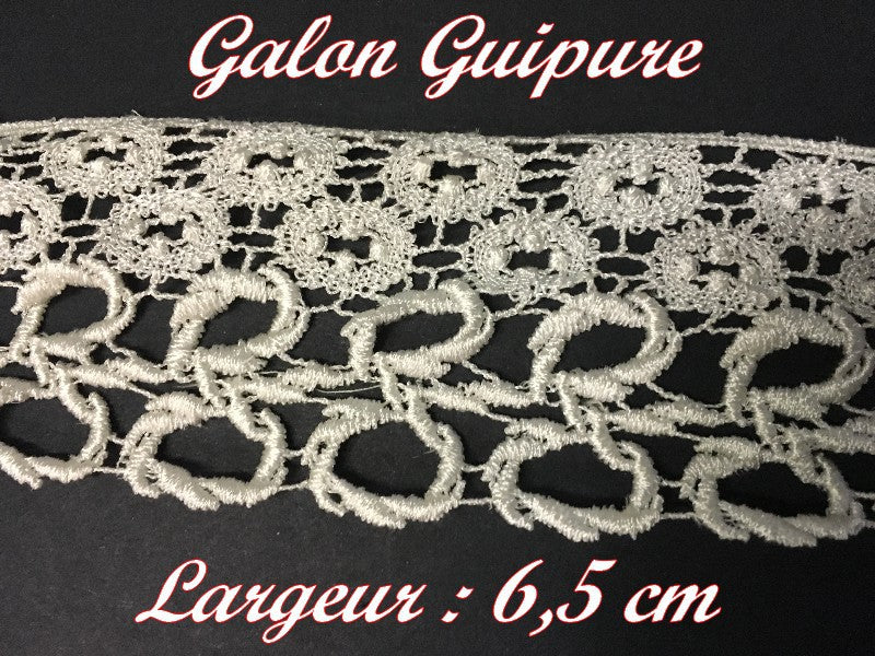 Guipure Lace Trim by the Meter in 6.5 cm Ecru, in Openwork Patterns for Customizations and Decorations.