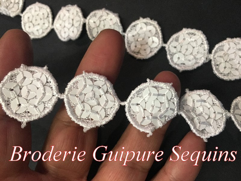 White Round Guipure Lace Trim by the Meter for Customizing Clothing and Lingerie.