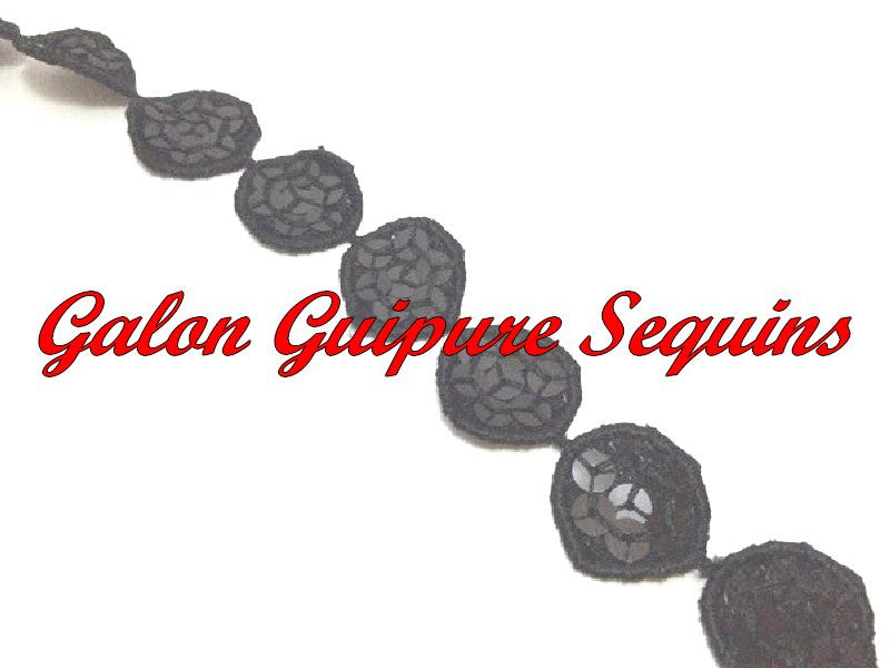 Black Round Guipure Lace Trim by the Meter.