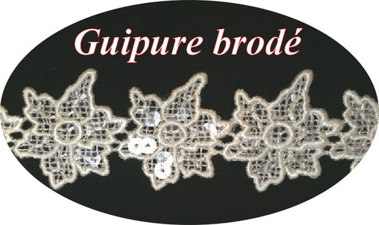 White Guipure Lace Trim with Sequins