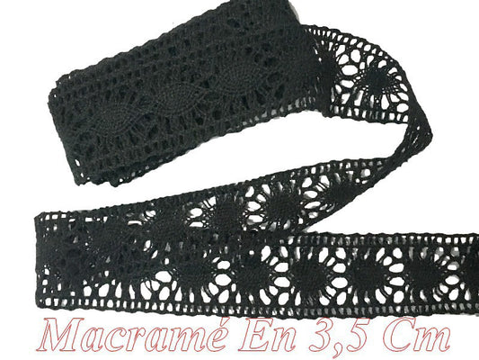 Macrame Lace Trim by the Meter in 3.5 cm Black, to Sew.