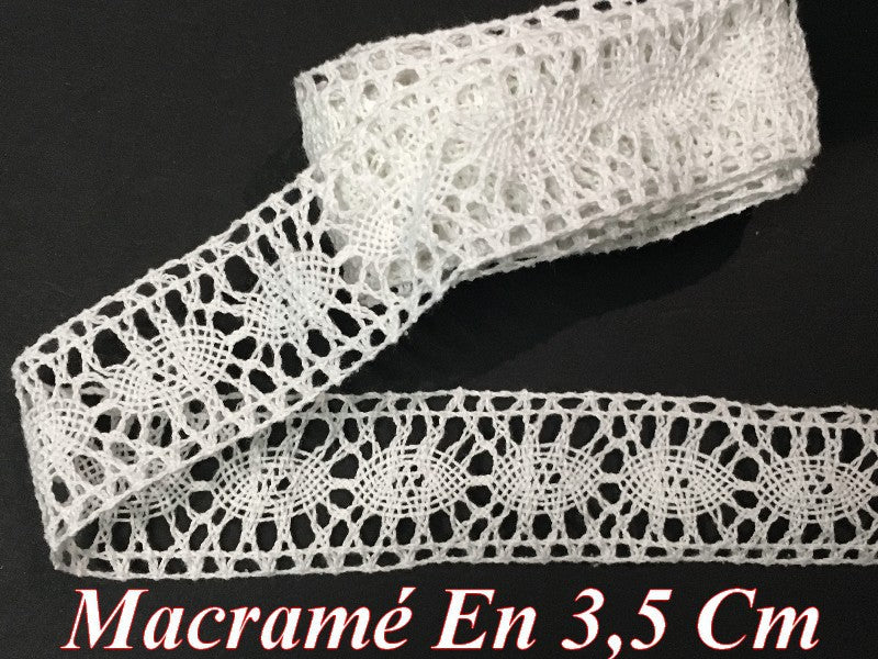 Galon Dentelle Macramé En 3,5 Cm, Blanc, Noir, Ecru, Choco,  A Coudre.