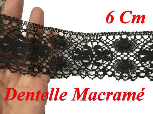 Macrame Lace Trim in 6 cm Black