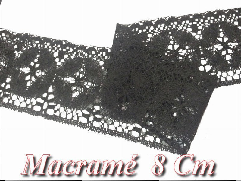 Macrame Lace Trim 8cm Black for Crafts, Decorations.