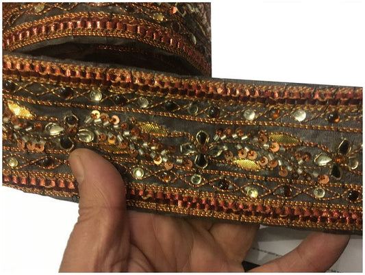 Galon Indien Au Mètre Couleur Rouille En 6 Cm A Coudre pour Caftan et Loisirs créatifs.