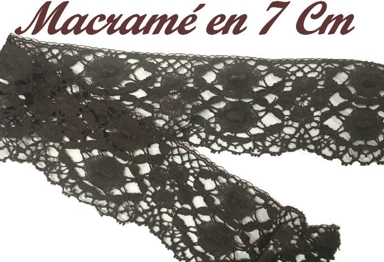 Galon macramé Au Mètre En 7 cm A Coudre Marron Pour décoartions et Customisations.