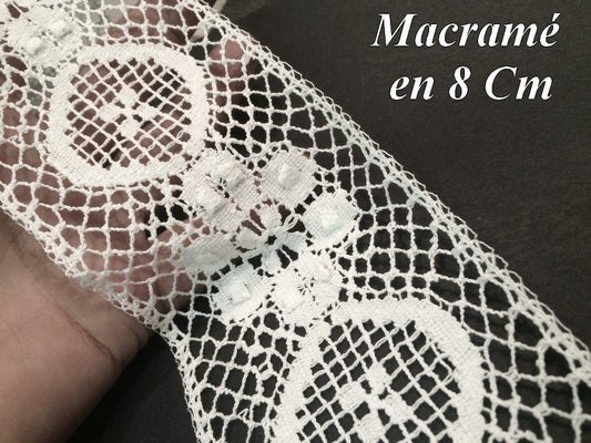 8 cm White Macrame Braid with Flower Pattern, Sewing, Creative Hobbies