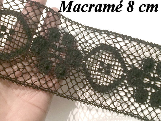 8 cm Black Macrame Braid with Flower Pattern, Sewing, Creative Hobbies