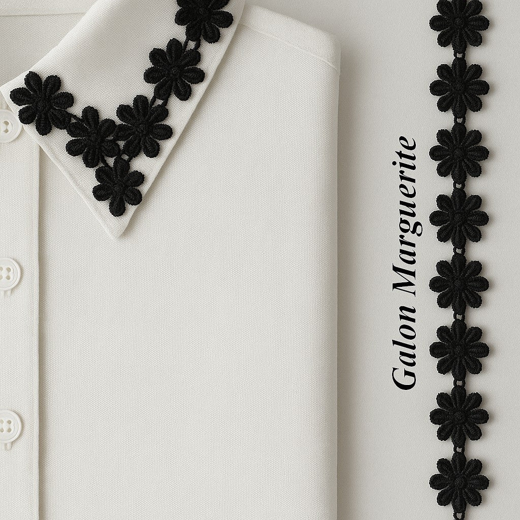 Black Daisy Flower Trimmings in 15 mm to Sew.