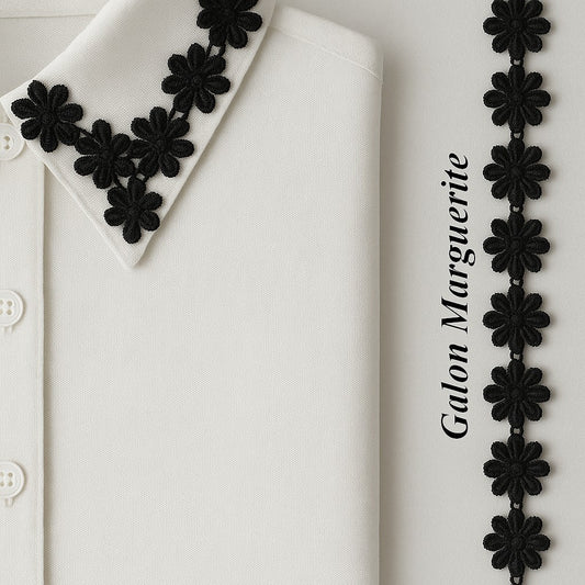 Black Daisy Flower Trimmings in 15 mm to Sew.