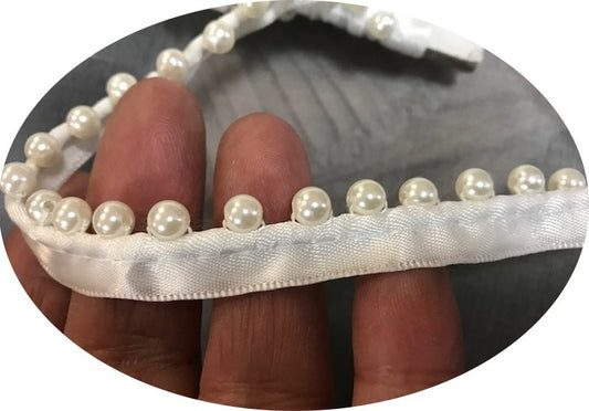 Satin Piping Trim by the Meter Decorated with Cultured Pearls, Satin Braid Trim