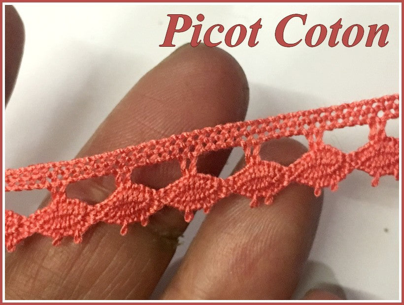 Galon Picot Corail, Ruban Picot En Tissu  Macramé  En 10 mm Féstonné, Pour Vetements, et Customisations.